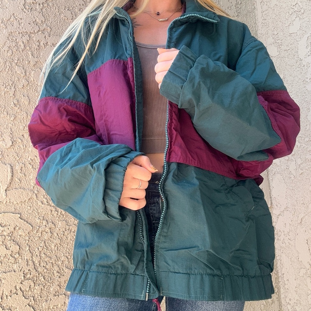 Vintage Eddie Bauer Teal and Maroon Bomber Jacket